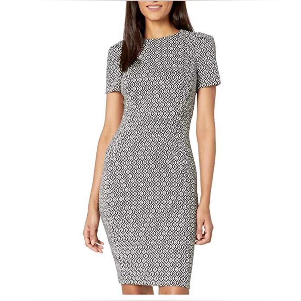 Calvin Klein Women’s Short Sleeve Black/White Sheath Dress Size 4P